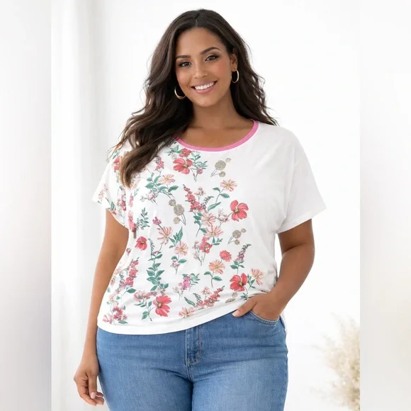 Tommy Hilfiger Floral Tee - White and Pink Women’s Plus Size 3X - Picture 1 of 10